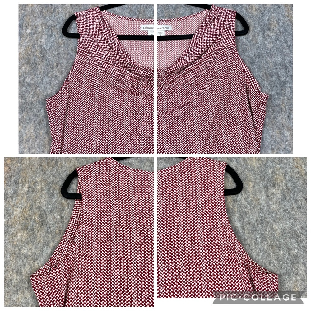 Coldwater Creek Red White Houndstooth Print Sleeveless Stylish Top - Sz XL/16 - Picture 6 of 15